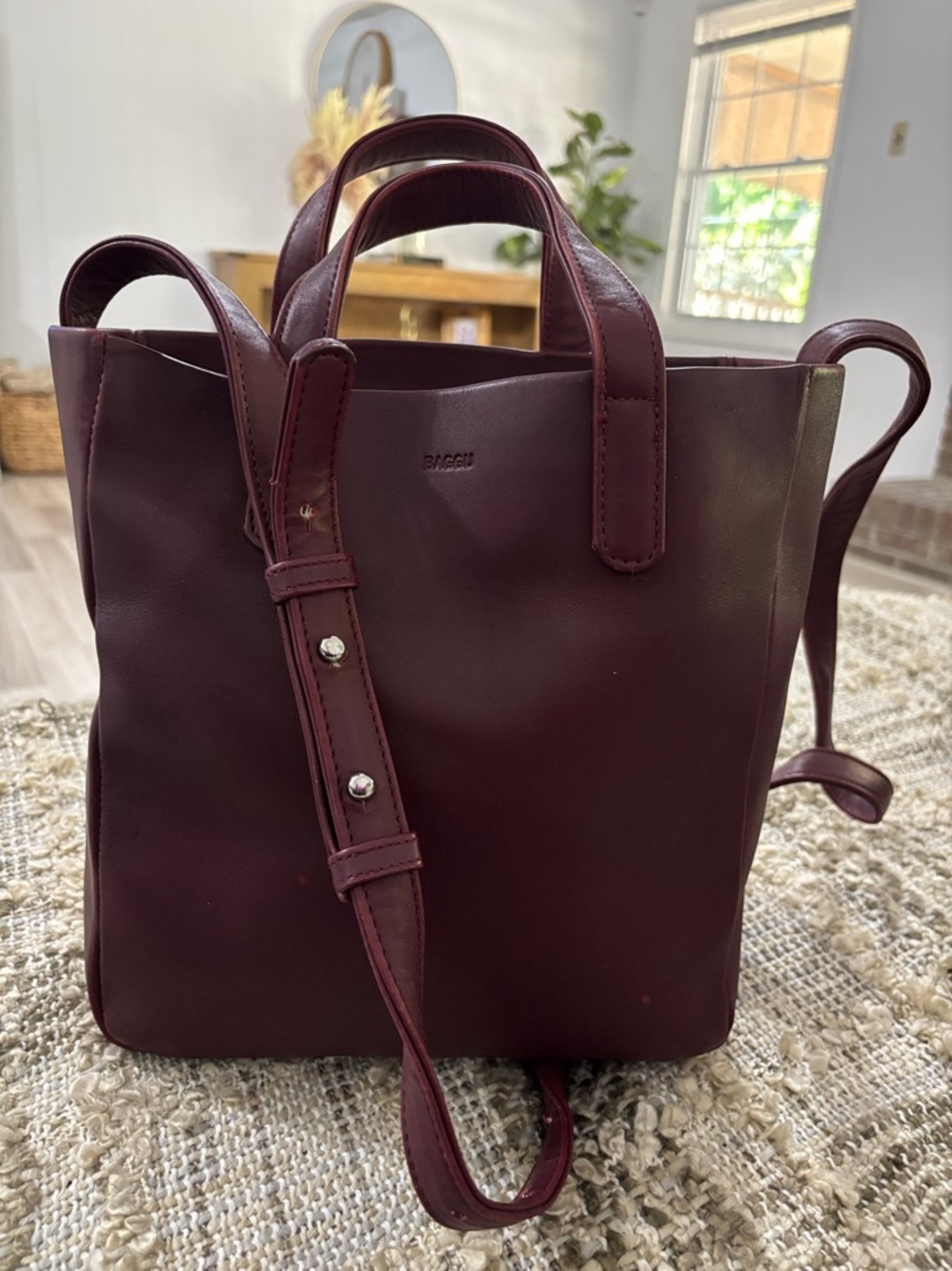 BAGGU Box Mulberry 
 Leather Top-Handle Tote Crossbody Bag - Picture 2 of 16